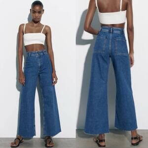 Zara The Marine Straight Jeans Med Wash Size 10 Nautical Preppy retro Chic denim